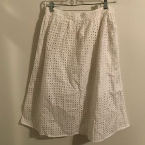 Zara White Eyelet Lace Midi Skirt with Pockets